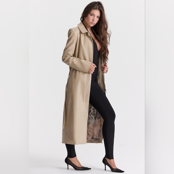 House of CB Ariel beige vegan leather trench coat M